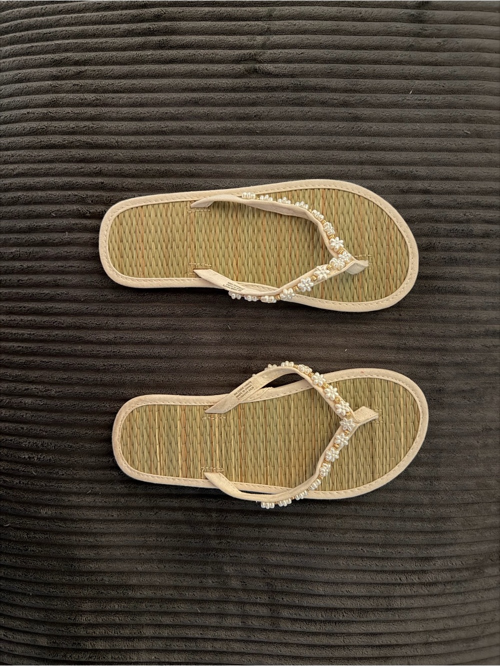 Beaded Beige Women's Flip Flops - Elegant Summer Sandals